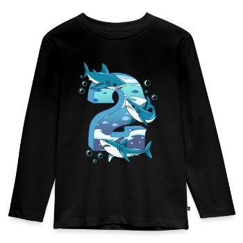 Requin du 2e anniversaire - T-shirt manches longues Premium Enfant - noir - Devant - AI Model Kid Male (0cm)