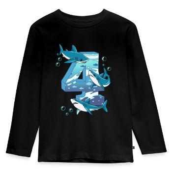 Requin du 4e anniversaire - T-shirt manches longues Premium Enfant - noir - Devant - AI Model Kid Male (0cm)