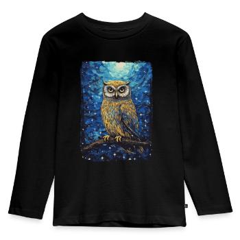 Eule Starry Night - Kinder Premium Bio Langarmshirt - Schwarz - Vorne - AI Model Kid Male (0cm)