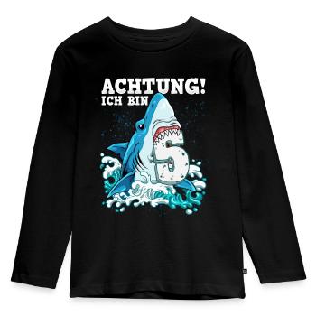 Requin du 5e anniversaire - T-shirt manches longues Premium Enfant - noir - Devant - AI Model Kid Male (0cm)