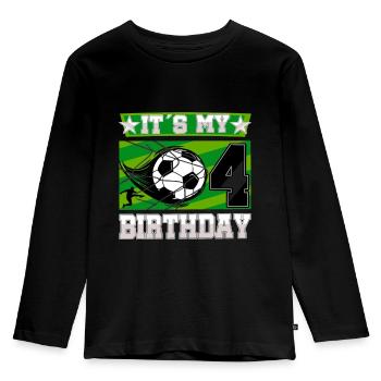 4th birthday Boy Soccer 4 Years Old Gifts - Kinder Premium Bio Langarmshirt - Schwarz - Vorne - AI Model Kid Male (0cm)