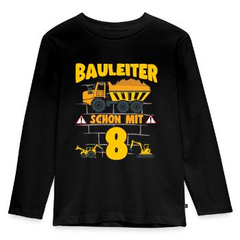 8. Geburtstag Bauleiter Mit 8 Bagger Kipplaster - Kinder Premium Bio Langarmshirt - Schwarz - Vorne - AI Model Kid Male (0cm)