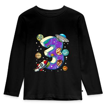3 Anniversaire Astronaute de l’espace 3 ans - T-shirt manches longues Premium Enfant - noir - Devant - AI Model Kid Male (0cm)