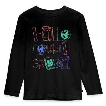 Hello 4th Grade School Supplies Elementary School School - Kids' Premium Longsleeve Shirt - black - Front - AI Model Kid Male (0cm)