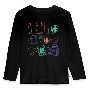 Bonjour 2e primaire fournitures scolaires école primaire - T-shirt manches longues Premium Enfant - noir - Devant - AI Model Kid Male (0cm)