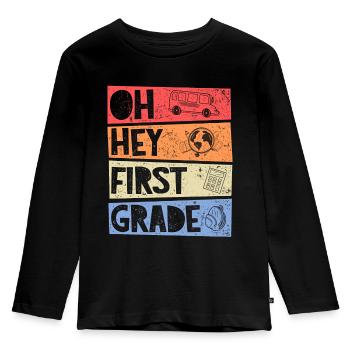 Oh Hey 1st Grade Retro School Enrollment Girl Boy - Kids' Premium Longsleeve Shirt - black - Front - AI Model Kid Male (0cm)