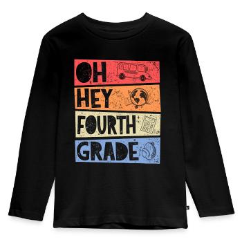 Oh Hey 4th Grade Retro Elementary School Girl Boy - Kids' Premium Longsleeve Shirt - black - Front - AI Model Kid Male (0cm)