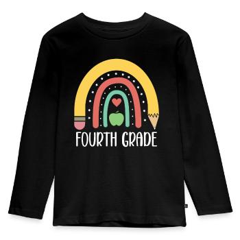 4th Grade Rainbow Pencil School Elementary School - Kids' Premium Longsleeve Shirt - black - Front - AI Model Kid Male (0cm)