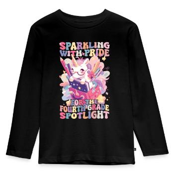 Pétillant de fierté 4e année fille licorne - T-shirt manches longues Premium Enfant - noir - Devant - AI Model Kid Male (0cm)