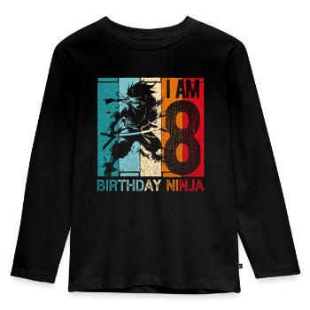 Rétro Ninja 8 ans garçon 8e cadeau d’anniversaire - T-shirt manches longues Premium Enfant - noir - Devant - AI Model Kid Male (0cm)