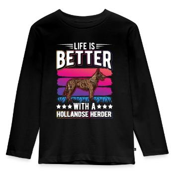 Das Leben ist ist mit einem Hollandse Herder - Kinder Premium Bio Langarmshirt - Schwarz - Vorne - AI Model Kid Male (0cm)