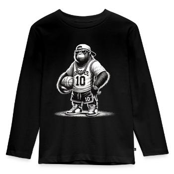 Cooler Gorilla mit Basketball und Bling - Kinder Premium Bio Langarmshirt - Schwarz - Vorne - AI Model Kid Male (0cm)