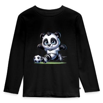 Cute Soccer Player Panda - Kinder Premium Bio Langarmshirt - Schwarz - Vorne - AI Model Kid Male (0cm)