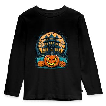 diySpooky Haunted House Funny Halloween - Kids' Premium Longsleeve Shirt - black - Front - AI Model Kid Male (0cm)