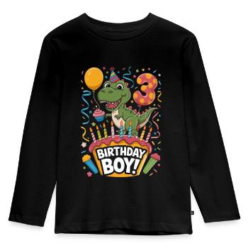 Dinosaur 3rd Birthday Birthday Boy 3 - Kids' Premium Longsleeve Shirt - black - Front - AI Model Kid Male (0cm)