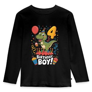 Dinosaurier 4.Geburtstag Geburtstagsjunge 4 - Kinder Premium Bio Langarmshirt - Schwarz - Vorne - AI Model Kid Male (0cm)