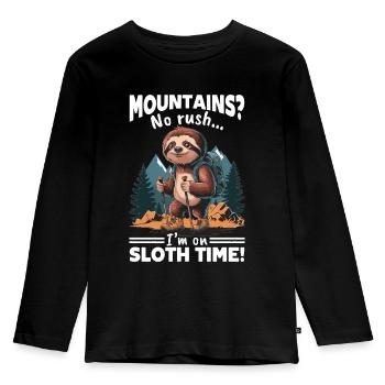 Sloth Hiking Mountains Mountains? No rush - Kids' Premium Longsleeve Shirt - black - Front - AI Model Kid Male (0cm)