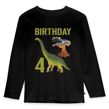 4 ans anniversaire garçon Dino Volcano - 4ème - T-shirt manches longues Premium Enfant - noir - Devant - AI Model Kid Male (0cm)