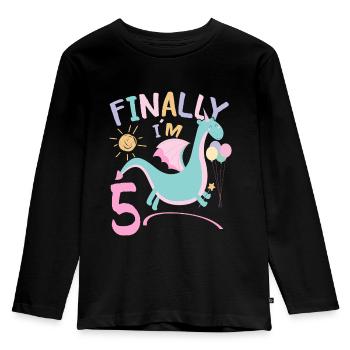 5ème anniversaire Fille Dracon 5 ans Cadeaux - T-shirt manches longues Premium Enfant - noir - Devant - AI Model Kid Male (0cm)