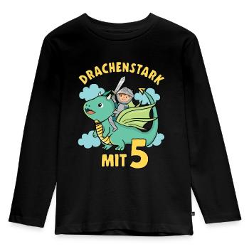 Ritter & Drache Geburtstagsmotiv 5 Jahre Jungen - Kinder Premium Bio Langarmshirt - Schwarz - Vorne - AI Model Kid Male (0cm)