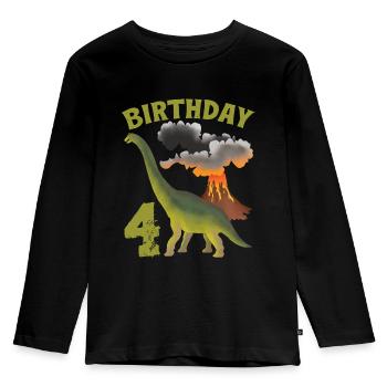 4 ans anniversaire garçon Dino Volcano - 4ème - T-shirt manches longues Premium Enfant - noir - Devant - AI Model Kid Male (0cm)