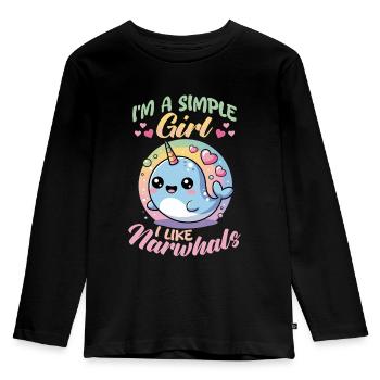 Narwhal Chibi Kawaii - Kinder Premium Bio Langarmshirt - Schwarz - Vorne - AI Model Kid Male (0cm)