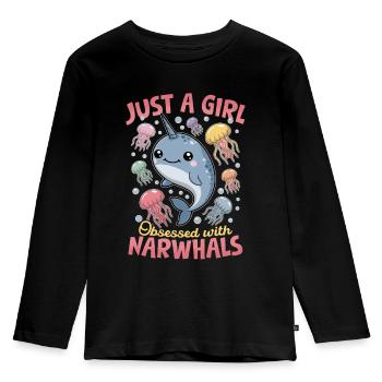 Narwhal Chibi Kawaii - Kinder Premium Bio Langarmshirt - Schwarz - Vorne - AI Model Kid Male (0cm)
