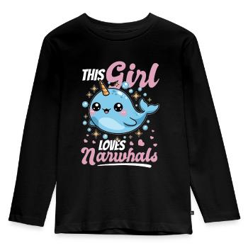 Narwhal Chibi Kawaii - Kinder Premium Bio Langarmshirt - Schwarz - Vorne - AI Model Kid Male (0cm)