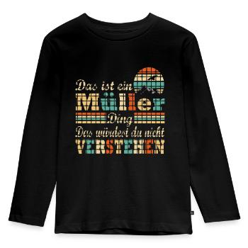 Name Müller - Kinder Premium Bio Langarmshirt - Schwarz - Vorne - AI Model Kid Male (0cm)