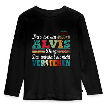 Name Alvis - Kinder Premium Bio Langarmshirt - Schwarz - Vorne - AI Model Kid Male (0cm)