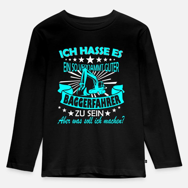 Baggerfahrer und Baumaschinen Kettenbagger - Kinder Premium Bio Langarmshirt - Schwarz