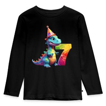 DINO 7 ANS DINOSAURE 7E ANNIVERSAIRE - T-shirt manches longues Premium Enfant - noir - Devant - AI Model Kid Male (0cm)