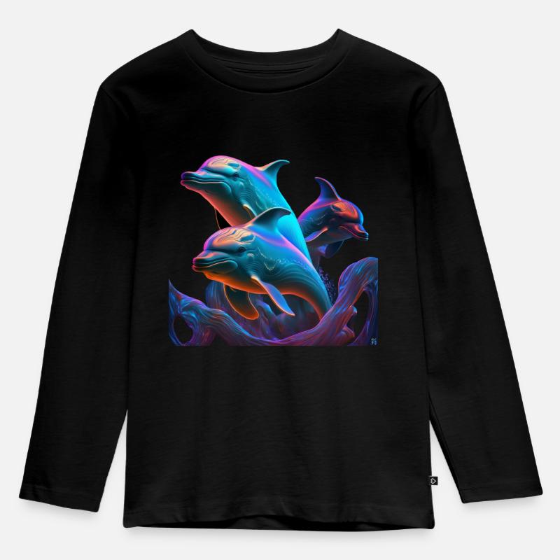 Blauer Delphin spielt - Kinder Premium Bio Langarmshirt - Schwarz