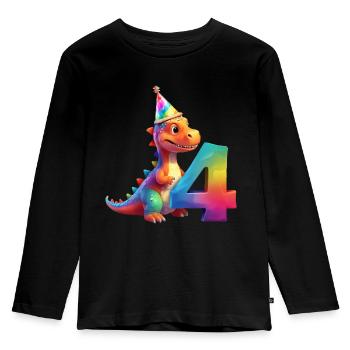 DINO 4 YEARS DINOSAUR 4TH BIRTHDAY - Kids' Premium Longsleeve Shirt - black - Front - AI Model Kid Male (0cm)