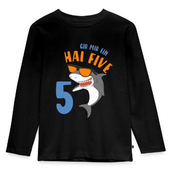 5 Jahre Jungen Geschenk Hai Five Geburtstagsmotiv - Kinder Premium Bio Langarmshirt - Schwarz - Vorne - AI Model Kid Male (0cm)