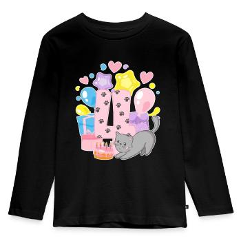 Chemise d’anniversaire Chaton enfin fille de 4 ans - T-shirt manches longues Premium Enfant - noir - Devant - AI Model Kid Male (0cm)