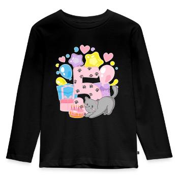 Chemise d’anniversaire Chaton enfin fille de 5 ans - T-shirt manches longues Premium Enfant - noir - Devant - AI Model Kid Male (0cm)