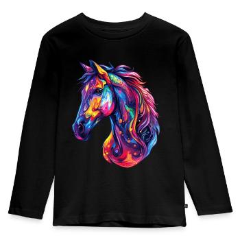 A psychedelic horse head - Kids' Premium Longsleeve Shirt - black - Front - AI Model Kid Male (0cm)