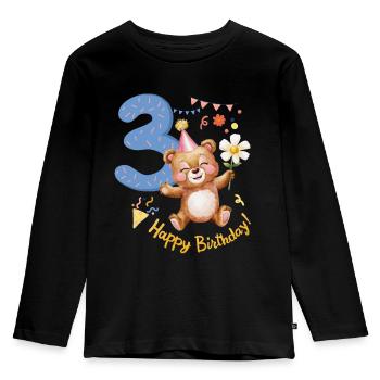 Süßer Geburtstagsbär 3 Jahre 3. Geburtstag - Kinder Premium Bio Langarmshirt - Schwarz - Vorne - AI Model Kid Male (0cm)