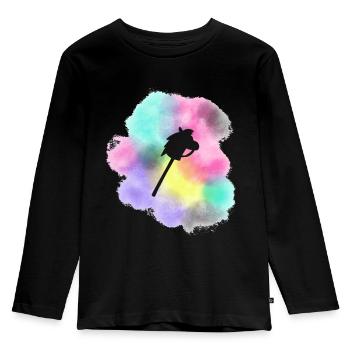 Hobby Horse im Farbklecks - Kinder Premium Bio Langarmshirt - Schwarz - Vorne - AI Model Kid Male (0cm)