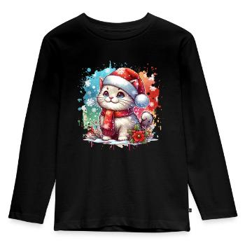 Cat Christmas Cute Santa Claus Christmas Xmax - Kids' Premium Longsleeve Shirt - black - Front - AI Model Kid Male (0cm)