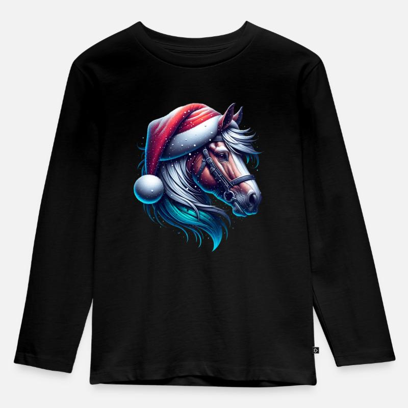 Weihnachts-Pferd - Kinder Premium Bio Langarmshirt - Schwarz