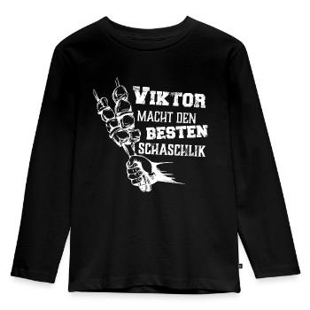 Viktor macht den besten Schaschlik Grill Geschenk - Kinder Premium Bio Langarmshirt - Schwarz - Vorne - AI Model Kid Male (0cm)