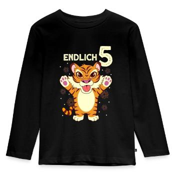Endlich 5 - Tiger 5. Geburtstag - Kinder Premium Bio Langarmshirt - Schwarz - Vorne - AI Model Kid Male (0cm)