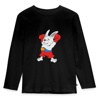 Boxe Lapin Drôle Boxer Dessin Animé Arts Martiaux - T-shirt manches longues Premium Enfant - noir - Devant - AI Model Kid Male (0cm)