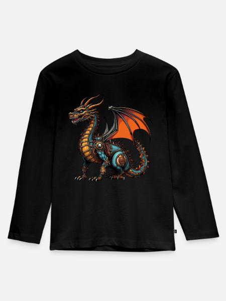 Drache - Kinder Premium Bio Langarmshirt - Schwarz