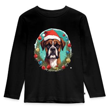 A dog of the Boxer breed in the Christmas atmosphere - Kids' Premium Longsleeve Shirt - black - Front - AI Model Kid Male (0cm)