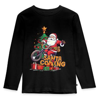 Noël Père Noël Saint-Nicolas vélo - T-shirt manches longues Premium Enfant - noir - Devant - AI Model Kid Male (0cm)