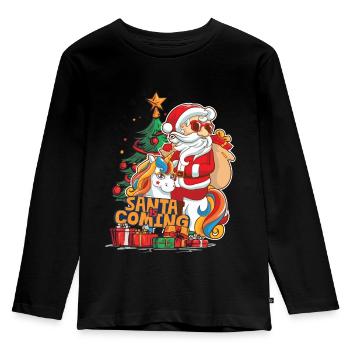 Christmas Santa Claus St. Nicholas Unicorn - Kids' Premium Longsleeve Shirt - black - Front - AI Model Kid Male (0cm)