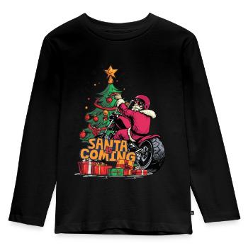 Christmas Santa Claus St. Nicholas Motorcycle - Kids' Premium Longsleeve Shirt - black - Front - AI Model Kid Male (0cm)